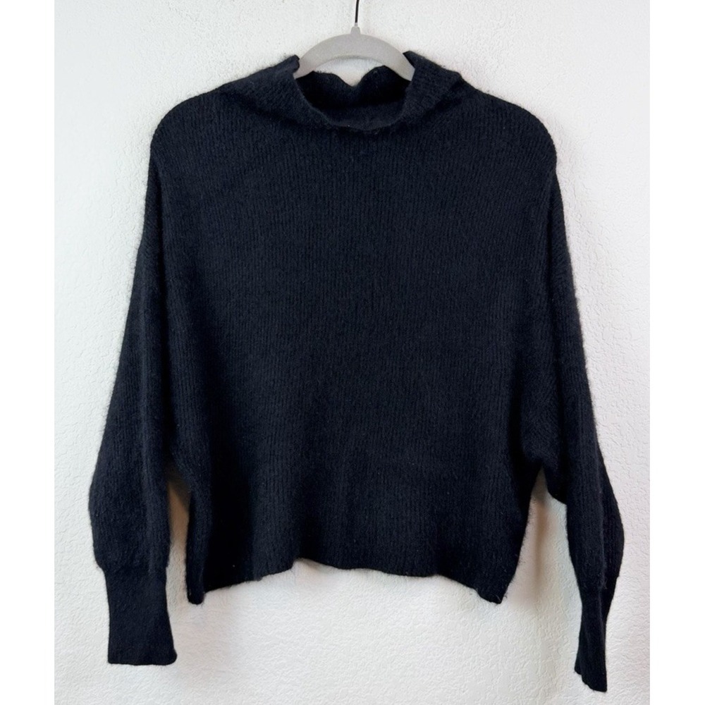 Pilcro Alani 100% Cashmere Sweater Women's LP Black Rib Knit Mock Neck Old Money